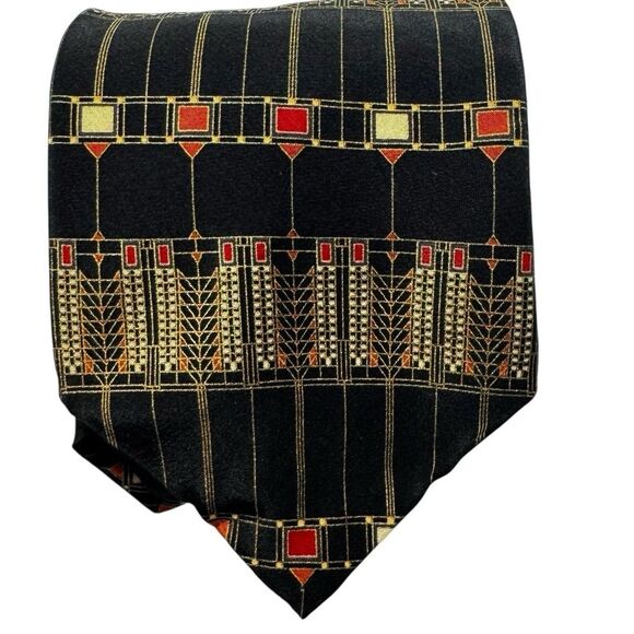 FRANK LLOYD WRIGHT Silk Tie Tree of Life Black Art Deco Design 3.5” Martin House - Picture 1 of 7